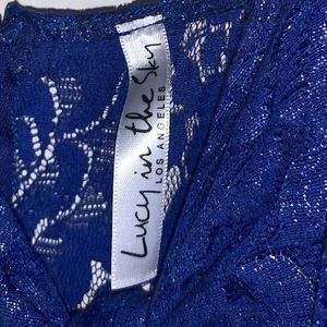 Lucy in the Sky Dresses - Royal Blue Lace Shimmer Tie Dress Lucy in the Sky Dresses - Royal Blue Lace Shimmer Tie Dress